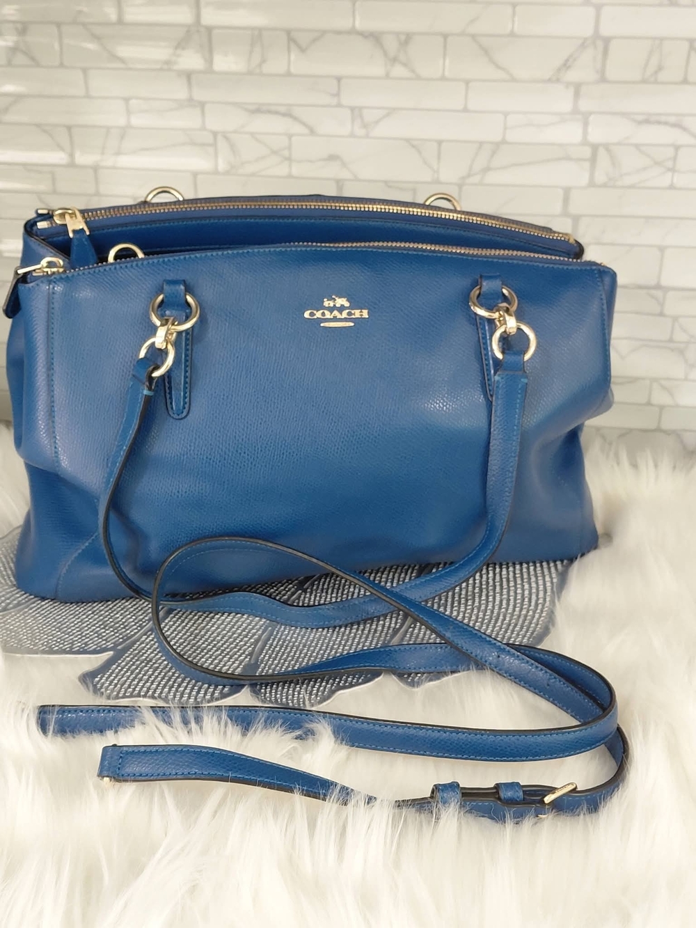 COACH Blue Leather Satchel with Detachable Crossbody Strap